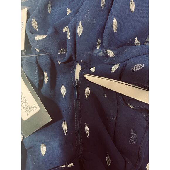 BETSY & ADAM sz 10 L blue silver chiffon long sleeve ruffle hi low dress NWT B53 - Picture 9 of 9